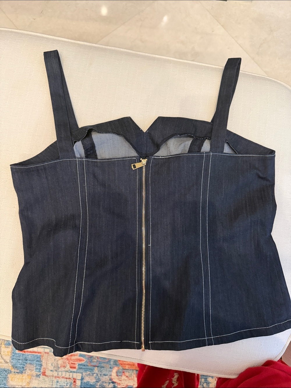 New York & Company Dark Indigo Denim Corset Zip Top